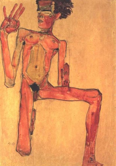 Knieender Selbstakt von Egon Schiele